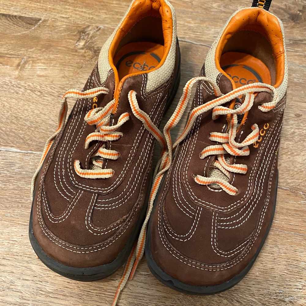 Ecco Brown and Orange Sneakers with Suede Upper